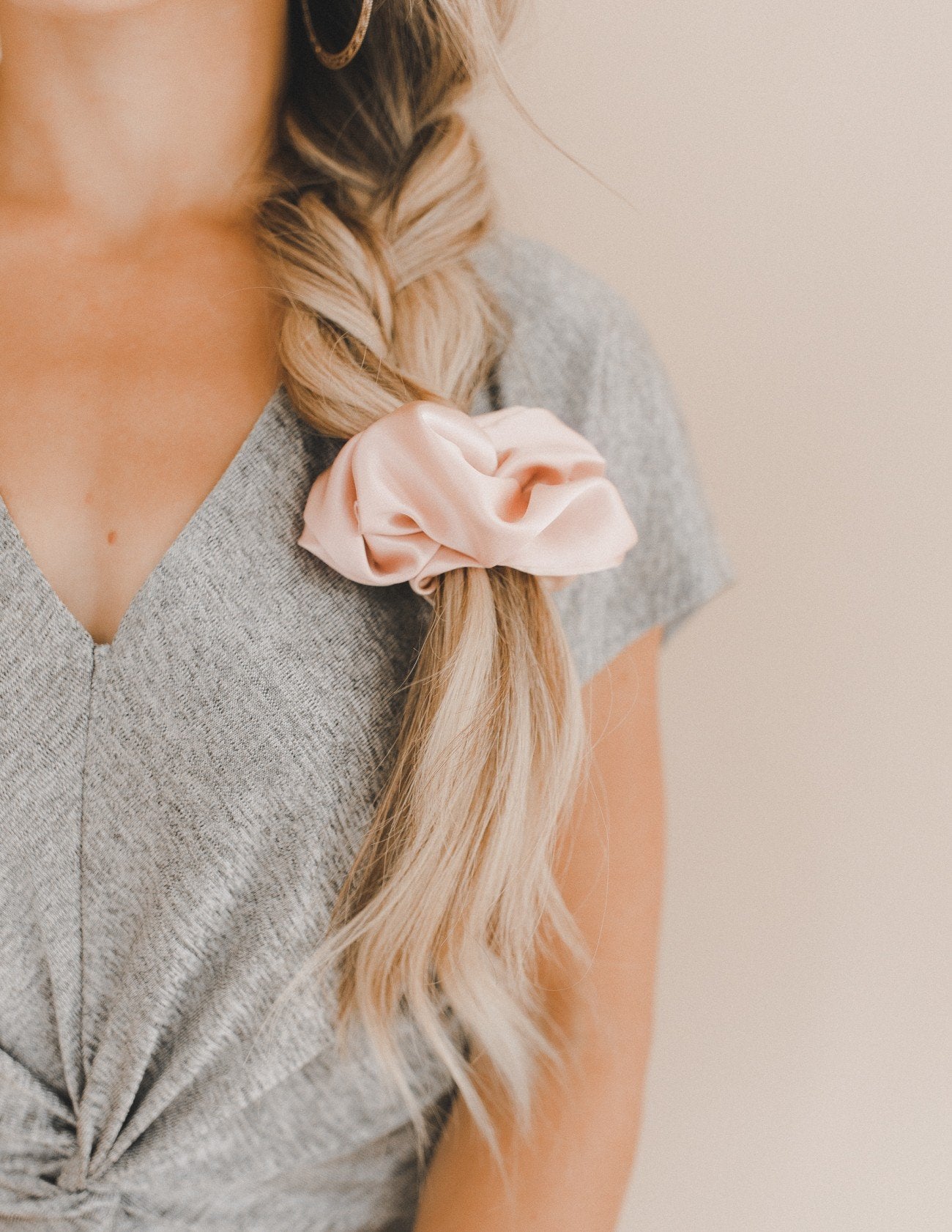 braid with pink silk scrunchie