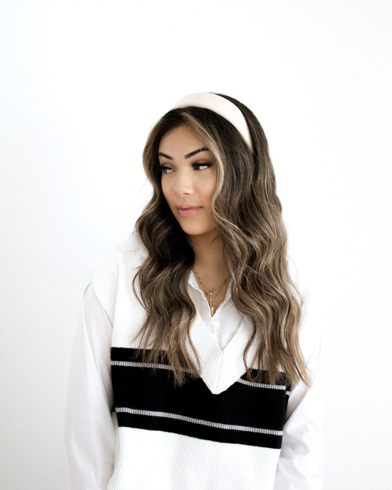Faux Leather Headband Beige