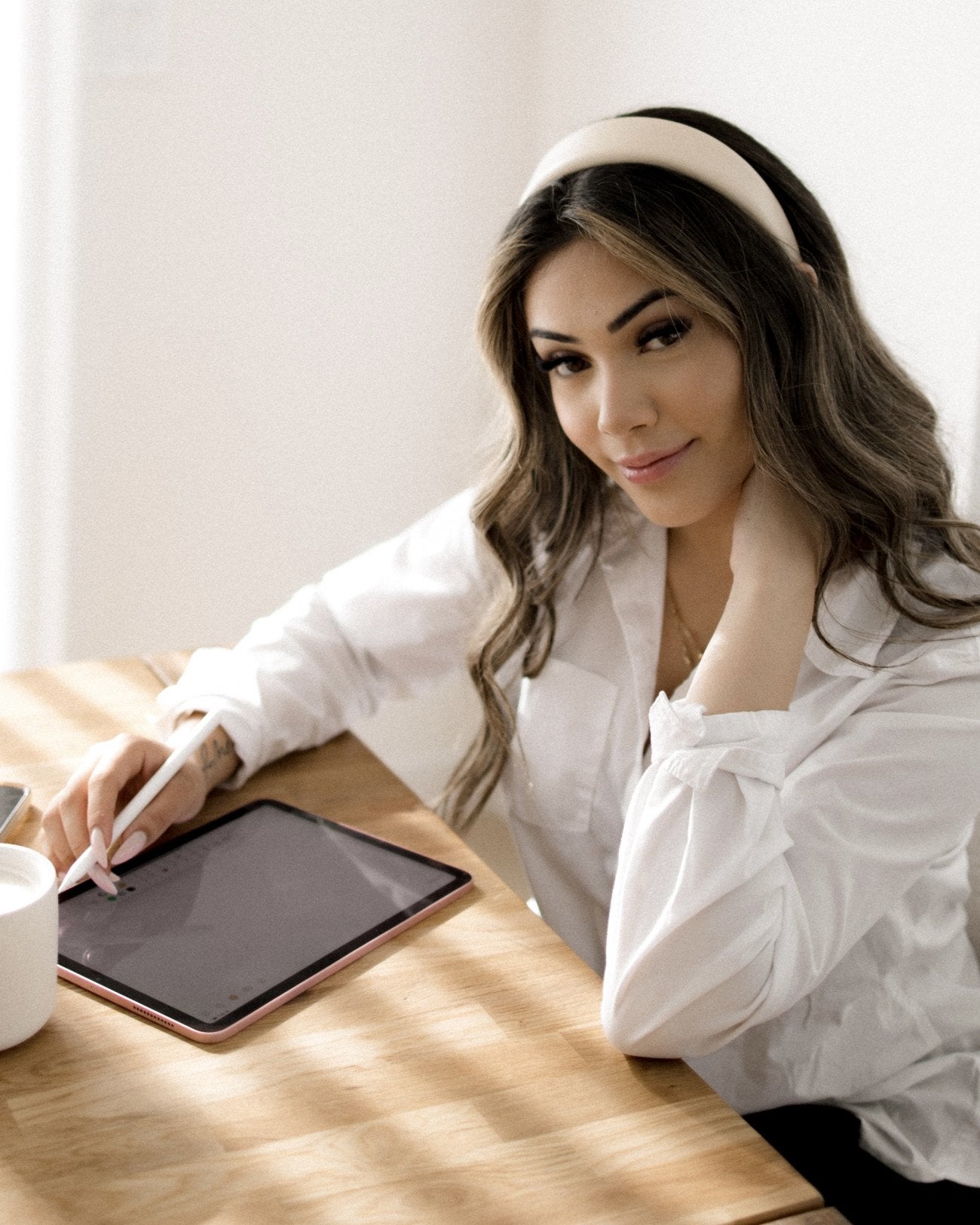 Faux Leather Headband Beige